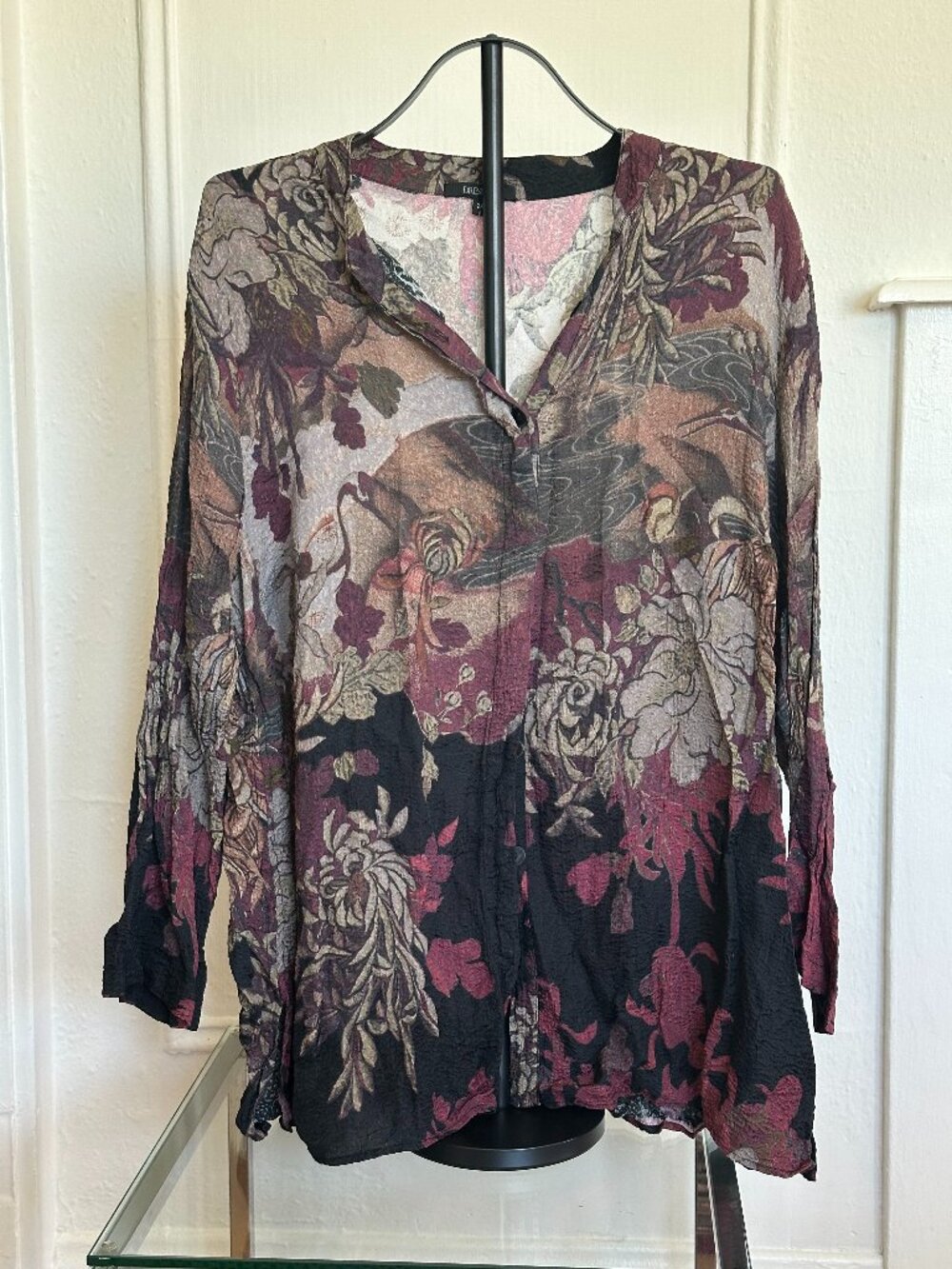 Dressori 100% Silk Draped Floral Blouse | Lagenlook Art Top | 2X